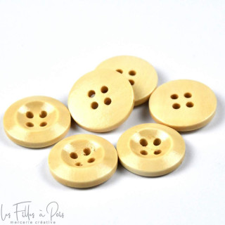 Bouton rond en bois vernis - 20mm - Beige - Lot de 6 Autres marques - Tissus et mercerie - 1