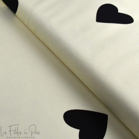 Tissu french terry motif coeurs collection "Audace" - Ecru et noir - Les Filles à Pois ® - Oeko-Tex ® Les Filles à Pois - Design