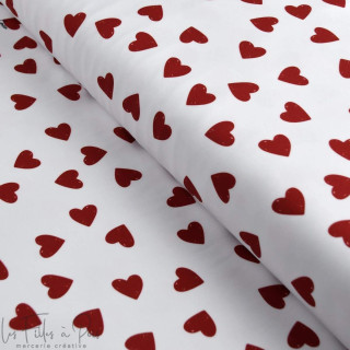 Tissu lycra motif coeurs collection "Coco" - Blanc et rouge- Les Filles à Pois ® - UV50+ Les Filles à Pois - Design ® - Mercerie