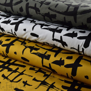 Coupon de tissu french terry motif hashtag "Random" - Ocre et noir - 220cm - Les Filles à Pois Les Filles à Pois - Design ® - Me