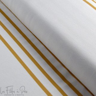 Panneau de tissu jersey motif rayures marinières "Little Sardine" - Blanc et Caramel - Les Filles à Pois Les Filles à Pois - Des