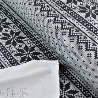 Coupon de tissu french terry motif jacquard de noël "D&C" - Noir, Gris et écru - 300cm - Les Filles à Pois Les Filles à Pois - D