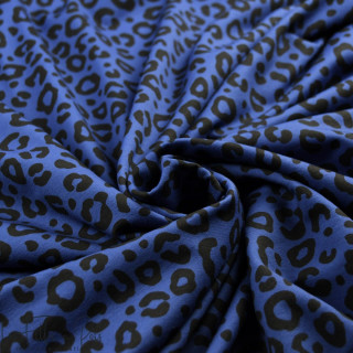 Tissu french terry motif léopard collection "Contrastes" - Bleu cobalt et noir - Les Filles à Pois Les Filles à Pois - Design ® 