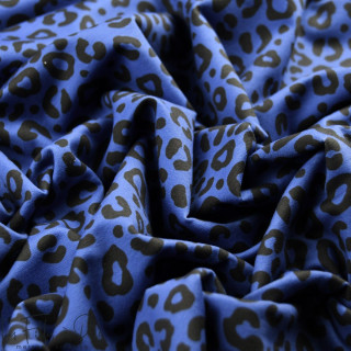 Tissu french terry motif léopard collection "Contrastes" - Bleu cobalt et noir - Les Filles à Pois Les Filles à Pois - Design ® 