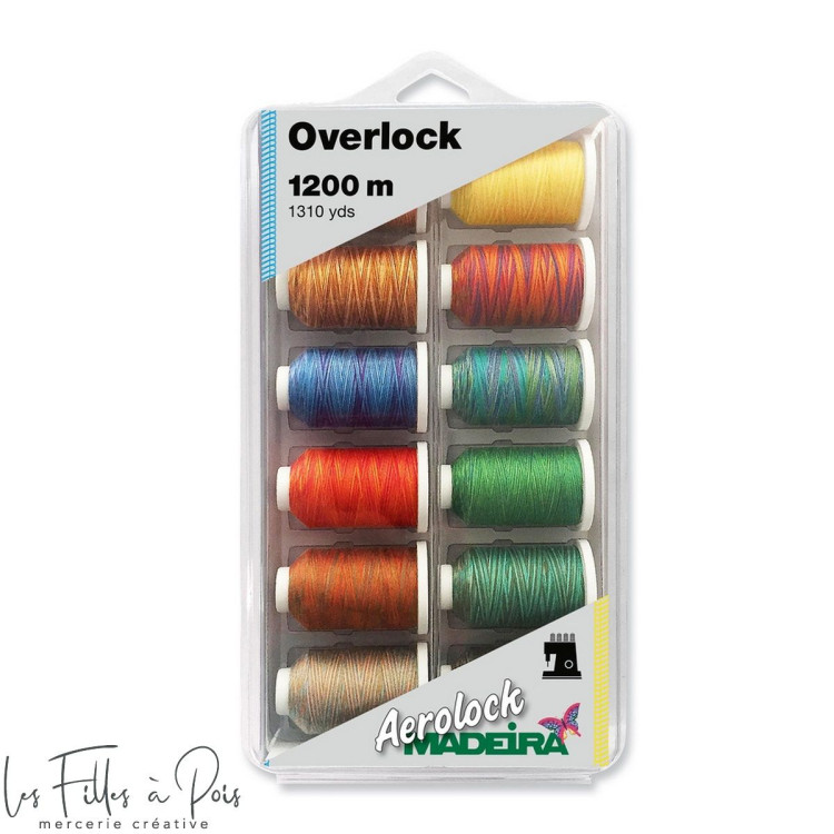 Surtido de 12 conos de hilo Aerolock n°125 para overlock multicolor 8097 - Madeira ® - 1200m Madeira ® - Fils à broder, à coudre