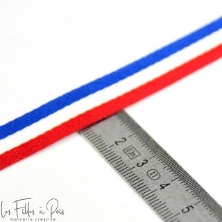 Ruban satiné tricolore - Bleu, blanc et rouge motif drapeau français - 10mm  - 2