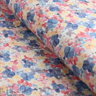 Coupon de tissu french terry motif fleur "Amanda" - Tons pastels - 55cm - Les Filles à Pois Les Filles à Pois - Design ® - Merce