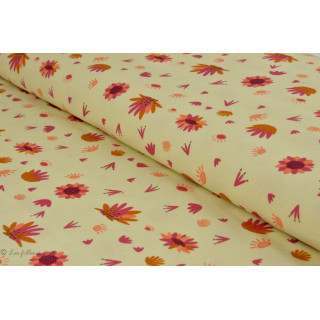 Coupon de tissu coton motif fleur savane - Crème - 80cm - Collection Serengeti - Dashwood studio ®  - 1