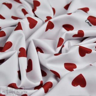 Coupon de tissu lycra motif coeurs collection "Coco" - Blanc et rouge- Les Filles à Pois - UV50+ - 50cm Les Filles à Pois - Desi