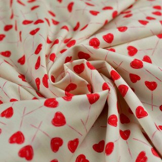 Tissu coton motif sucettes coeur "Love on you" - Ecru et rouge - AGF Art Gallery Fabrics ® - Tissus - 2