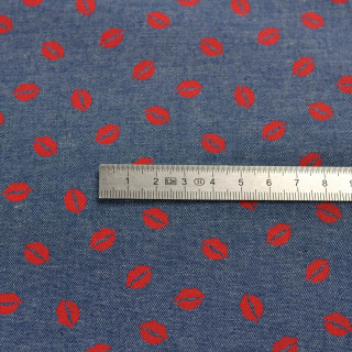 Tejido vaquero chambray con estampado de bocas - Azul vaquero y rojo Autres marques - Tissus et mercerie - 4