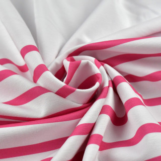 Panneau de tissu jersey motif rayures marinières "Little Sardine" - Blanc et rose fuchsia - Les Filles à Pois Les Filles à Pois 