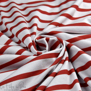 Coupon de tissu jersey motif rayures marinières "Little Sardine" - Blanc et rouge - 90cm Les Filles à Pois - Design ® - Mercerie