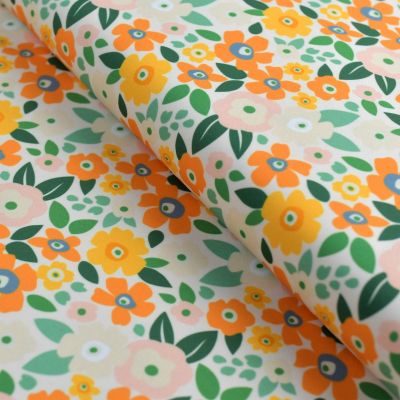 Tissu lycra motif fleurs collection "Original" - Tons orangés - Les Filles à Pois - UV50+ Les Filles à Pois - Design ® - Merceri