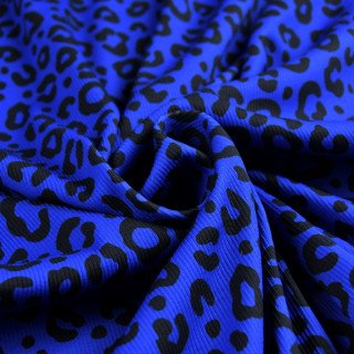 Tissu jersey cote - Léopard - "Contrastes" - Bleu cobalt et noir - Les Filles à Pois Les Filles à Pois - Design ® - Mercerie et 