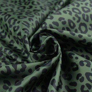 Tissu imperméable - déperlant type Kway - Léopard - "Contrastes" - Vert olive et noir - Les Filles à Pois Les Filles à Pois - De