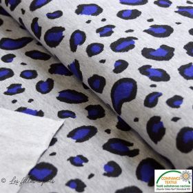 Tissu molleton gratté motif léopard - Gris et bleu colbalt - Oeko-Tex ® Autres marques - 1